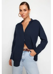  Collection Navy Blue Oversize Woven Shirt - Wide Fit TWOAW24GO00207