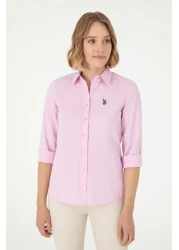 U.S. Polo Assn. قميص نسائي وردي بأكمام طويلة - موديل أساسي50288851-vr041
