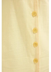  Collection Light Yellow Belted Linen Blend Midi Woven Shirt Dress Twoss25El00651