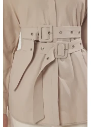  Collection قميص منسوج كبير الحجم بتفاصيل حزام حجري TWOAW25GO00025