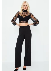  Collection بنطال أسود مطوي بأرجل واسعة - TWOAW22PL0475