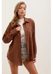 Bigdart 20153 Single Pocket Oversize Linen Shirt - Brown