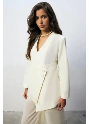 Touche Prive Button Detail Asymmetric Jacket Pants Suit