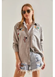 Bianco Lucci قميص كتان نسائي مطرز