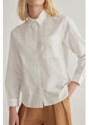  Collection White Cotton Blended Linen Look Oversize Wide Fit Woven Shirt Twoss25Go00096