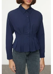  Collection قميص منسوج باللون الأزرق الداكن - مناسب للخصر، موديل مناسب TWOAW24GO00186