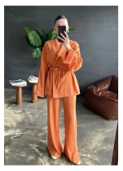 My Blog Orange Shawl Collar Kimono Pants Set - 98655