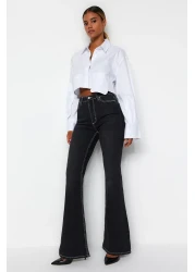  Collection Black Contrast Stitching High Waist Flare Jeans Twoss22Je0460