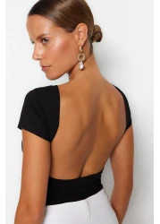  Collection بلوزة سوداء محبوكة قابلة للتمدد من القطن بدون ظهر TWOSS23BZ00912