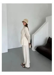 Laluvia طقم بنطلون كيمونو بزر واحد من القطن الطبيعي 100% مزدوج الصدر - 8351