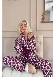 Pijamaevi طقم بيجامة نسائي محبوك حصريًا من Purple Daisy مع ثوب صباحي