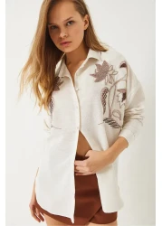 Bianco Lucci قميص Aerobin كبير الحجم من الكتان المطرز بحجر الخرز للنساء 60283026