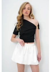 Trend Alaçatı Stili Women's Black Asymmetrical Collar Draped Shoulder Accessory Sandy Blouse Alc-X13894