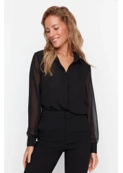  Collection Transparent Black Woven Shirt - Regular Fit, TWOAW20GO0116