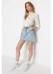  Collection قميص منسوج مطرز بالزهور باللون البيج TWOSS23GO00152