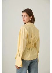 Setre Butter Yellow Waist Detailed Asymmetric Closure Long Sleeve Wide Cut Shirt