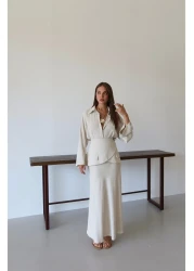 Laluvia Natural Skirt Belted Skirt Shirt Suit - 8763