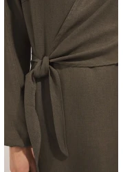  Modest Khaki Linen Look Woven Dress Tctss25Eb00129