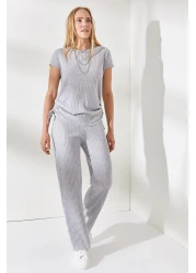 Olalook Women's Gray Side Gathered Blouse Palazzo Trousers Set TKM-19000196