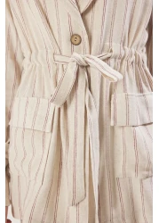  Modest Beige Linen Blended Striped Woven Under-Upper Set Tctss25Us00027