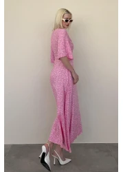 Madmext Pink Floral Print Half Sleeve Dress Mg2390