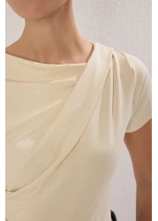  Collection Drape Detailed Stone Drawstring Knitted Blouse - Sitting on the Body, Twoss25Bz00278