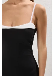  Collection Black Color Block Accessory Detailed Maxi Crepe Knitted Dress Twoss25El00362