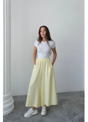 Hatun Atila تنورة بنطلون كريب مزدوجة واسعة القطع بخصر مطاطي - أصفر