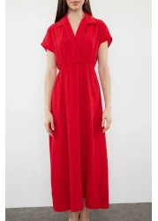  Collection فستان Aerobin أحمر متوسط الطول - سادة على شكل حرف A، ياقة مزدوجة الصدر TWOSS24EL00599