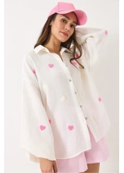 Bianco Lucci قميص نسائي من الموسلين مقاس كبير ومطرز على شكل قلب Süzene 2036 60283052