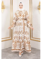 Tesettür Dünyası فستان فيسكوز منقوش على شكل جمل TSD 250140