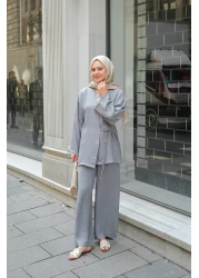 LOCCO Women's Double Breasted Collar Suit Gray