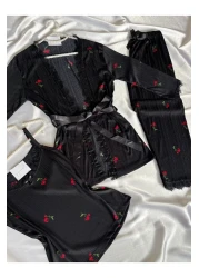 Pijamacs Black Cherry Patterned Pegasus Pajama Set with Apron