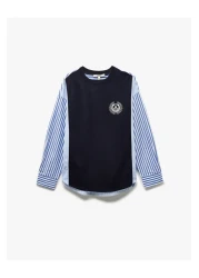 Koton سويت شيرت مريح بأكمام طويلة ورقبة دائرية مع تفاصيل قماشية مختلفة