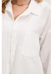 Bigdart 20153 Single Pocket Oversize Linen Shirt - White