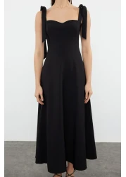  Collection Black A-Line Strap Binding Detail Woven Evening Dress Night Graduation Dress Tprss24El00251