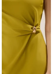  Collection Oil Green Solid Body-Hugging Accessory Midi Woven Dress Twoss25El00204