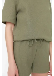  Collection Khaki Waffle Fabric Knitted Pajamas with Shorts Thmss22Pt0524