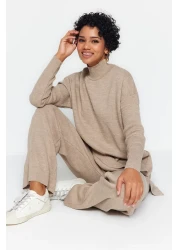  Modest Mink Slit Knitwear - Wide Leg and Bottom-Top Set (Tctaw24Us00028)