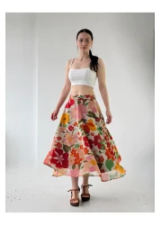 Retrobird Floral Valerie Chiffon Flared Lined Long Skirt Women's Cream