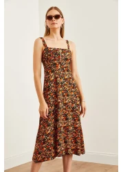 Olalook فستان منقوش متعدد الألوان بسحاب ELB-19000615 نسائي