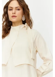  Modest Stone Collar Tie Detail Woven Dress TCTSS23EB00283