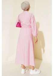 VOLT CLOTHİNG Metal Buttoned Striped Hijab Dress - Boydan