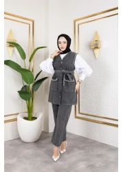 HARMAN BUTİK Women's Beaded Buckle Vest-Pants 2-Piece Set