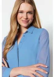  Collection Light Blue Woven Shirt - Transparent Sleeve, Regular Fit TWOAW20GO0116