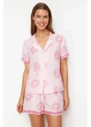  Collection طقم بيجامة منسوجة بنقشة الشمس الوردية مع شورت فيسكوز THMSS24PT00009