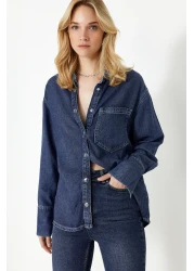  Collection Sustainable Dark Blue Oversize Denim Shirt - 100% Tencel ™ Twoss24Go00141