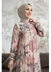 InStyle Jalya Collar Buttoned String Chiffon Hijab Dress - Powder