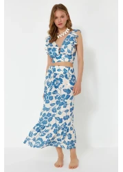  Collection زهرة نمط المنسوجة Flounce بلوزة تنورة الشاطئ البدلة TBESS19BB0102