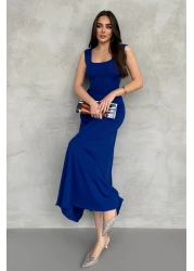 modavingo Women Soft Touch Front Back Square Neck Dress Sax Mdv1001